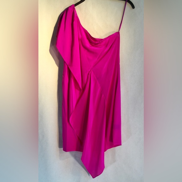 GREYLIN Pink One shoulder Silk Mini dress Draped Feminine Quiet Luxury Elegant - Picture 7 of 13